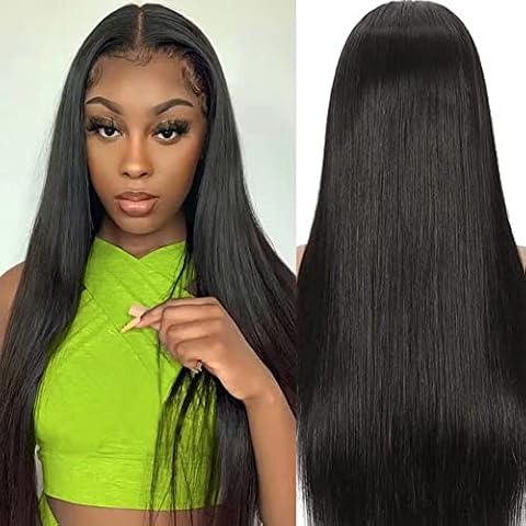 Lace Front Wig Human Hair 4x4 Lace Closure Wigs Straight Human Hair Wigs for Black Women Brazilian Virgin Hair 180% Density Long HD Lace Wig Human Hair Pre Plucked with Baby Hair Natural Color 24 Inch Cover