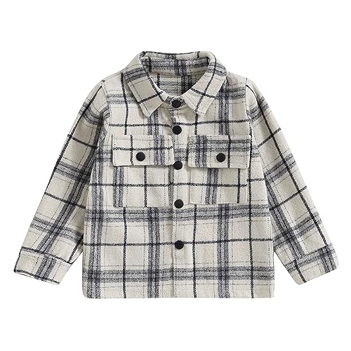 Eadrioss Little Kid Toddler Boy Autumn Plaid Print Coat, Long Sleeve Lapel Button Closure Jacket Outwear with Flap Pockets