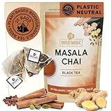 BREWIX, Masala Chai Tea Bags (25 Pyramid Tea Bags) Strong, Robust & Spicy - Pure Ingredients | Black Tea, Cinnamon, Ginger, Black Pepper, Cardamom & Cloves, Packed in Resealable Ziplock Pouch