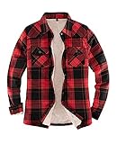 ThCreasa Womens Sherpa Lined Flannel Jacket with Hand Pockets, Plaid Button Down Fuzzy Shirt Jackets Red and Black S