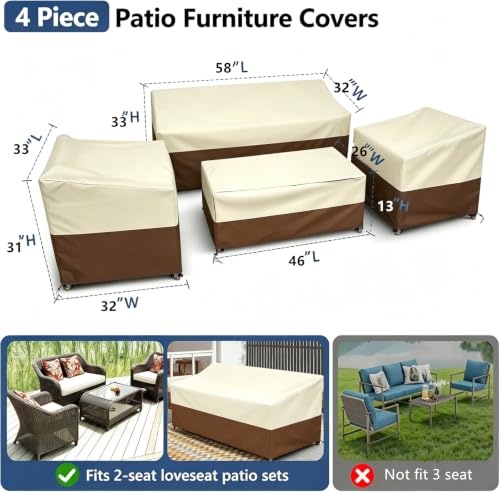 Image of STARTWO Outdoor Furniture Cover Waterproof | 4 Piece Patio Furniture Set Cover for Outside Couch, Lawn Chairs, Coffee Table, Windproof with Buckle Strap