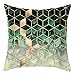 Hoisy Poszewki na poduszki zewnętrzne, poszewka na poduszkę, litera x liście rośliny, wzór w kratkę, zielony, szampan, rozmiar 45 x 45 cm
