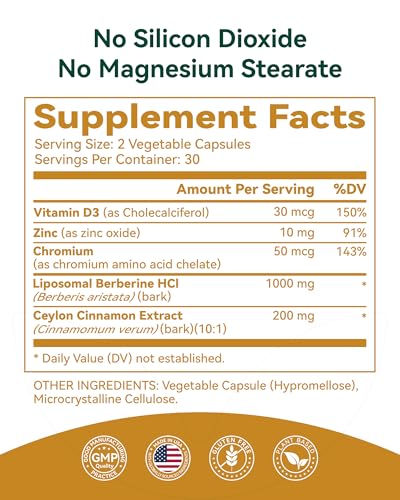 Image of Inner Brightness Liposomal Berberine with Ceylon Cinnamon 1200MG - High-Absorption Berberine Supplement, Daily Wellness Support - Non-GMO, 60 Veg Capsules, Made in USA, Lab Tested