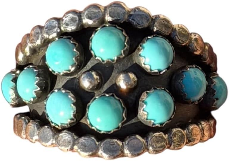 Navajo Native American Sterling Silver Blue Turquoise Cluster Ring Size 9.5 Z