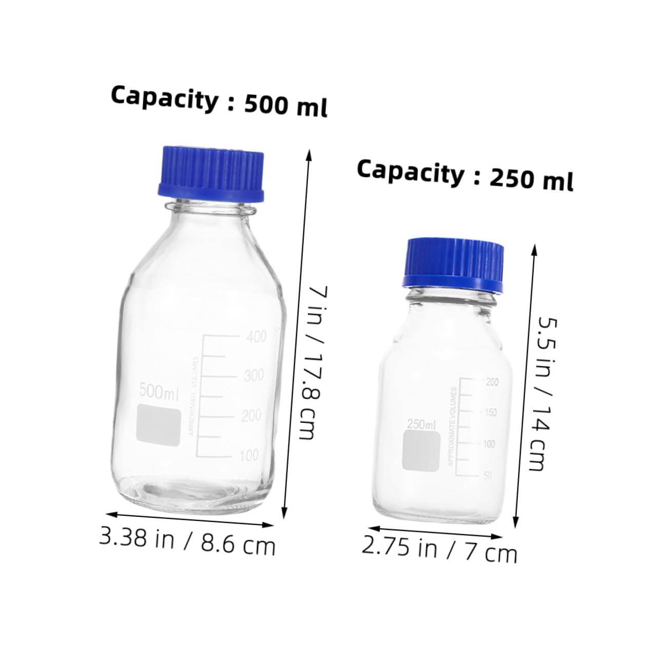 Hemobllo 2pezzi Bottiglia di Reagente in Vetro Bocca Larga con Tappo Bottiglia da Laboratorio per Misurazioni Precise Stoccaggio di Prodotti Chimici e Supporto per Campionamento di Liquidi