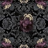 MuralPeel Vintage Grey Dark Purple Rose Flower Damask Peel and Stick Wallpaper Self Adhesive Removable Easy Peel Off Stick on Wall Paper for Bedroom Cabinet Renter