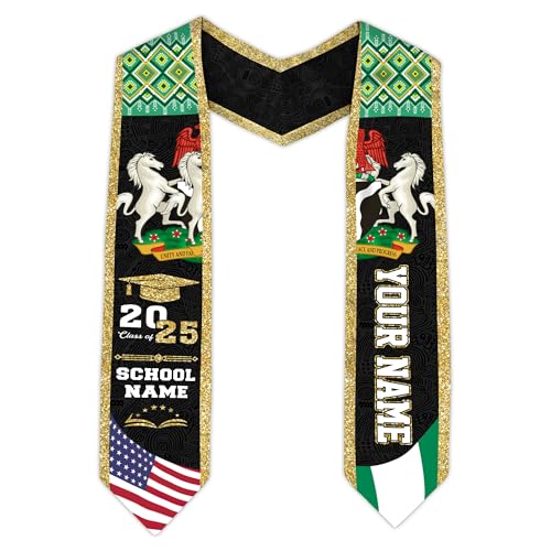 MonkeyVan Custom Nigerian Graduation Sash, Nigeria Graduation Stole Customize, Nigerian American Flag Graduation Sash 2025 Nigeria 7