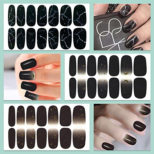 Wokoto 12 Sheets 168 Pieces Black Nail Polish Stickers Full Nail Wraps For Women Nails Black Gradient Marble Design Gel Nail Strips Stick On Nail Polish Strips Full Nail Stickers Gel Nail Wraps #TOP7