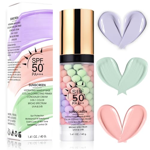 3-in-1 Primer for Face Before Makeup【SPF 50 Sunscreen】【Color Corrector】 【Makeup...