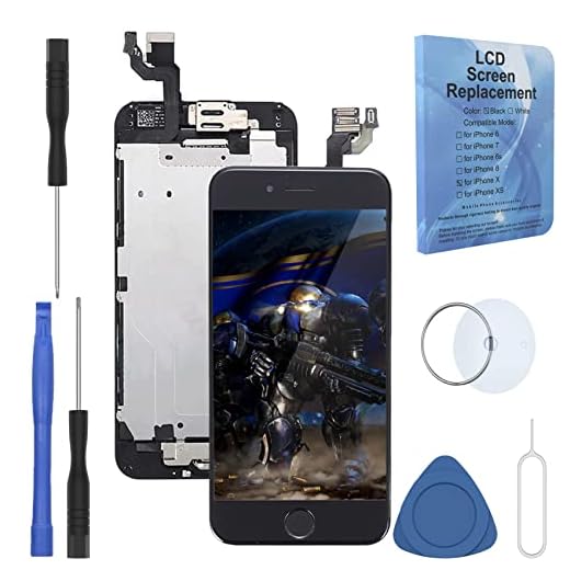 passionTR Black for iPhone 6 Plus 5.5 Inch LCD Screen Replacement with Home Button Front Facing Camera Ear Speaker Proximity Sensor Full Complete Frame Digitizer Display Assembly with Repair Tool kit