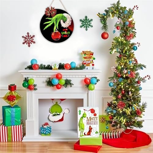 Placa de porta de Natal Decoração Grinch - Decoração de parede Merry Grinchmas - Guirlanda de cabide