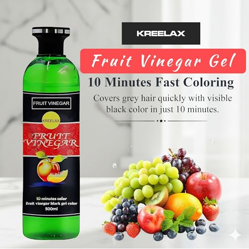 Image of Fruit Vinegar Hair Colour Black Ammonia Free | Gel Hair Color for Men and Women Instant Coloring in 10 Minutes Hair Black | Hair Dye with Natural Shine (500ml x 2)