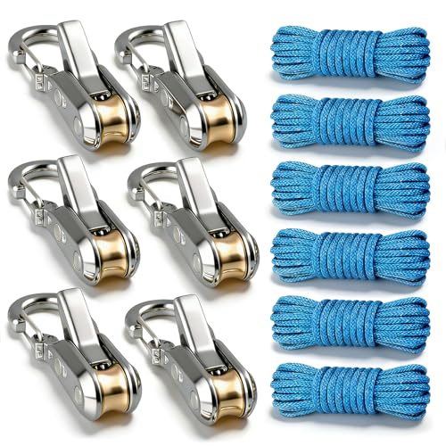 Rope Tightening Tool & Tensioner:6 Pack Rope with Roller Tensioner for Easy and Secure Tying,Heavy Duty Retractable Buckle with Accessory Cord for Camping Boating Home Storage Outdoor Use (Silver 6)