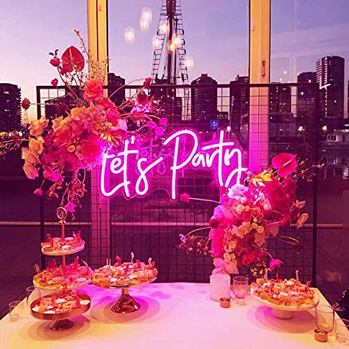 Image of Ulalaza LED Neon Sign Night Light for Wall Party Decor Bedroom Room Bar Wedding Home Birthday Art Decoration Christmas with USB Chain Light modulator 5v (lets party blue)