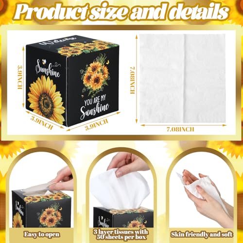 Image of Fourluoo 12 Pack Summer Sunflower Facial Tissues Cube Boxes 600 Sheet 3 Ply | Small Square Face Tissues Bulk for Summer Car Bedroom OfficeSupplies, Sunflower Theme Soft Disposable Tissues Bulk