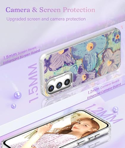 Image of Elzzi Compatible with Samsung S25 Ultra 5G Case Laser Flower Oil Painting Cute Colorful Blue Ray Bumper with Full Camera Protection Shockproof PC+TPU Glossy Shiny Cover for Girls Women,Green