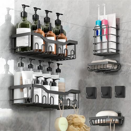 La mejor comparación de Jaboneras de baño del mes. 42 SOZOMO Paquete de 8 Estantes de Regadera con Adhesivos,Prueba de óxido,Sin Taladrar,Estante Organizador Regadera para Baño,Repisa para Baño Pared,Jabonera,con 3 Ganchos...