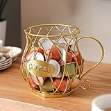 MRDLKNX Kaffeekapselhalter, Box, Kaffeekapsel-Organizer, rustikaler Getränkehalter, Aufbewahrungskorb für Espresso-Kapseln und Kapseln, Teebeutel, Obst-Snack-Aufbewahrung (Gold)