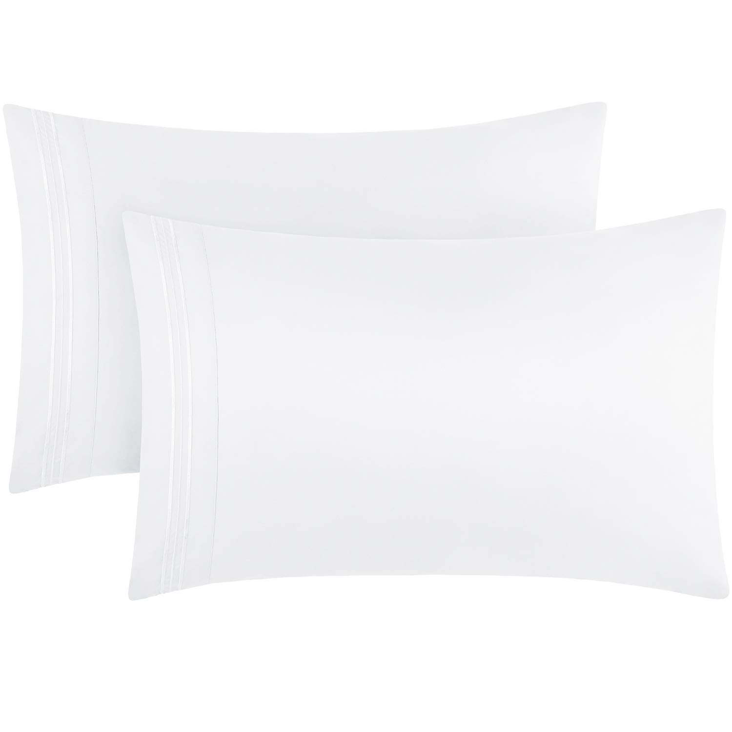 MellanniLuxury Pillowcase Set - Brushed Microfiber 1800 Bedding - Wrinkle, Fade, Stain Resistant - Hypoallergenic (Set of 2 Standard Size, White)