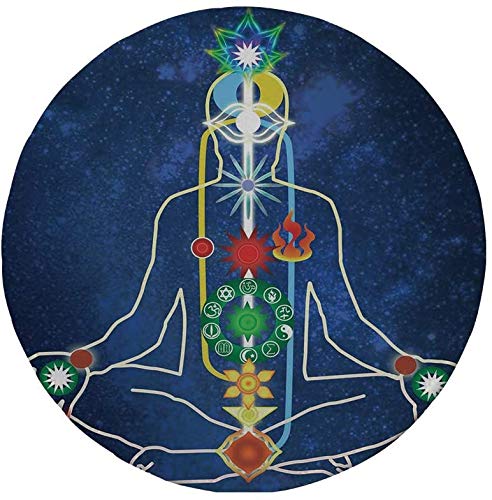 Preisvergleich Produktbild Rutschfreies Gummi-Rundmaus-Pad Yoga Kraftschema Körper einer Person Transzendenz Spiritualität Meditation Dunkelblau Grün Rot Gelb 7.9"x7.9"x3MM