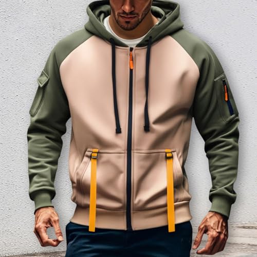 Tactical Hoodies for Men 2025 Fashion Casual Color Block Full Zip Up Cargo Hooded Sweatshirts with Multi Pockets2