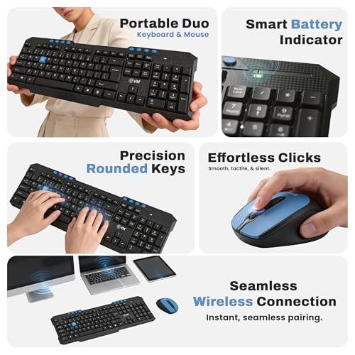 Image of EVM Wireless Keyboard Mouse Combo 2.4GHz | USB Receiver | Computer Combo for Laptop PC | Ergonomic Design | Long Range | Smooth Typing & Control | 1 Year Warranty (EVM-WLKM-036)