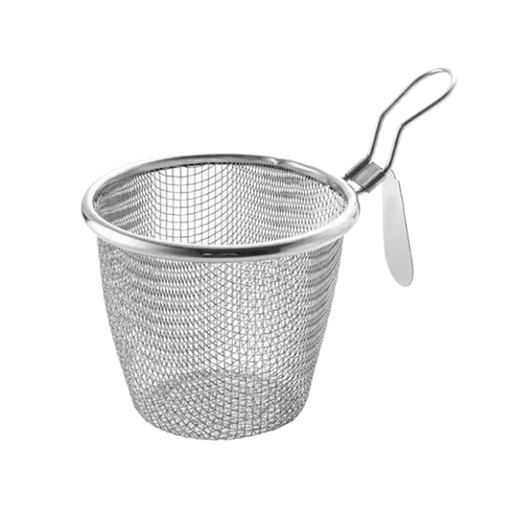 Cestello per friggitrice Colino a maglie in acciaio inossidabile con manico caldo, risciacquo, cottura a vapore di alimenti, cestello for friggitrice bollente e verdure Cestello per frittura(Grande)