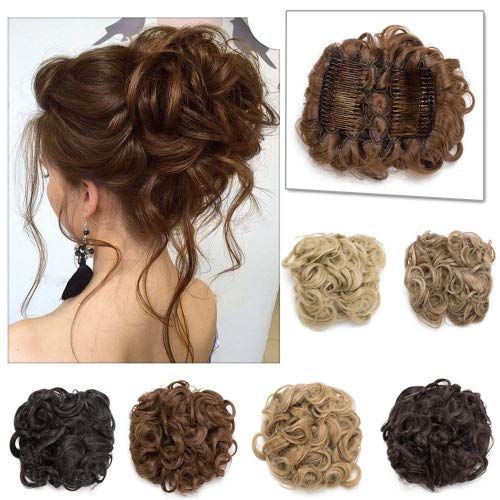 Elailite Messy Curly Combs Hair Bun Chignon Easy Stretch Hair Combs Dish Hair Extensions 120g Yellowish Blonde