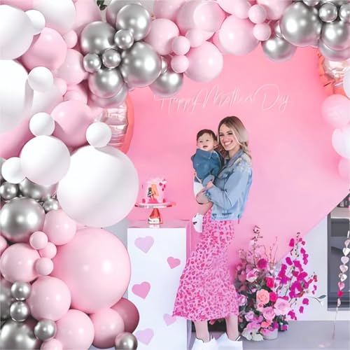 Image of Happy Birthday Balloons Decoration Kit - 41 pcs Pink, White & Silver Chrome Balloons Garland Set for Birthday Decoration | Birthday Party Decoration Set for Celebrations for Kids & Girls