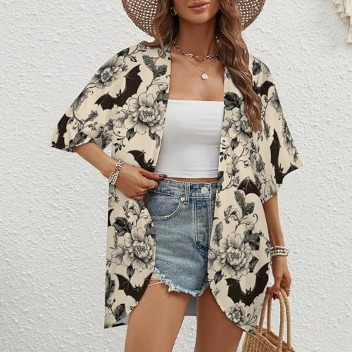 Women's Puff Sleeve Kimono Cardigan Loose Cover Ups for Women Casual Blouse Tops for Swimwear Beach Wear, S-3XL2