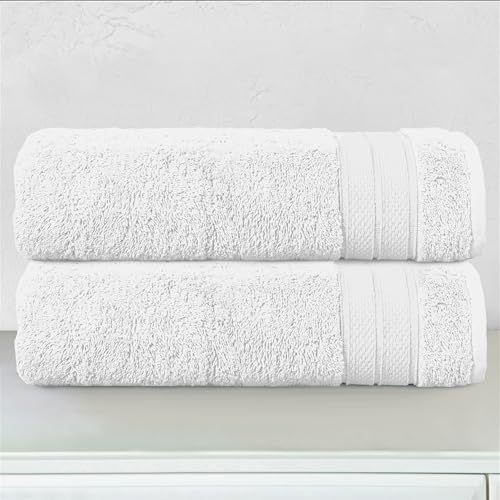 Image of Elegant Comfort Three Line Popcorn Towel Set for Bathroom 27 x 54 inches, Premium Hotel Quality 2-Pack Bath Towels, 100% Turkish Cotton, Soft and Durable, Quick Dry and Highly Absorbent, White
