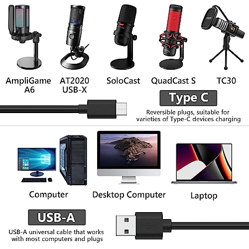 Geekria for Creators USB-A auf Typ-C-Mikrofonkabel, 3 m, kompatibel mit FIFINE AmpliGame A6, HyperX QuadCast S, SoloCast, Logitech G Yeti GX, Tonor TC30 Mikrofonkabel (Schwarz)