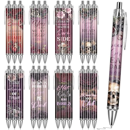 VorkiVecKi Dark Romance Merch Pens - 24 Pcs Spicy Fairytale Gothic Ballpoint Pen Black Ink Smooth Writing Fine Retractable Gifts for Women Romantasy Books Lovers Readers Office School Supplies