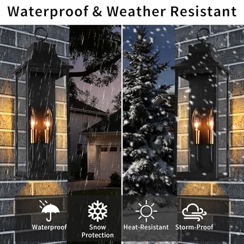 Image of JYZ 20 inch Exterior Coach Light Wall Mount, Farmhouse Outdoor Entry Wall Lantern Fixture, Exterior Wall Sconce with E12 Base, Anti-Rust Aluminum with Clear Glass Wall Lamp for Porch, Garage, Patio