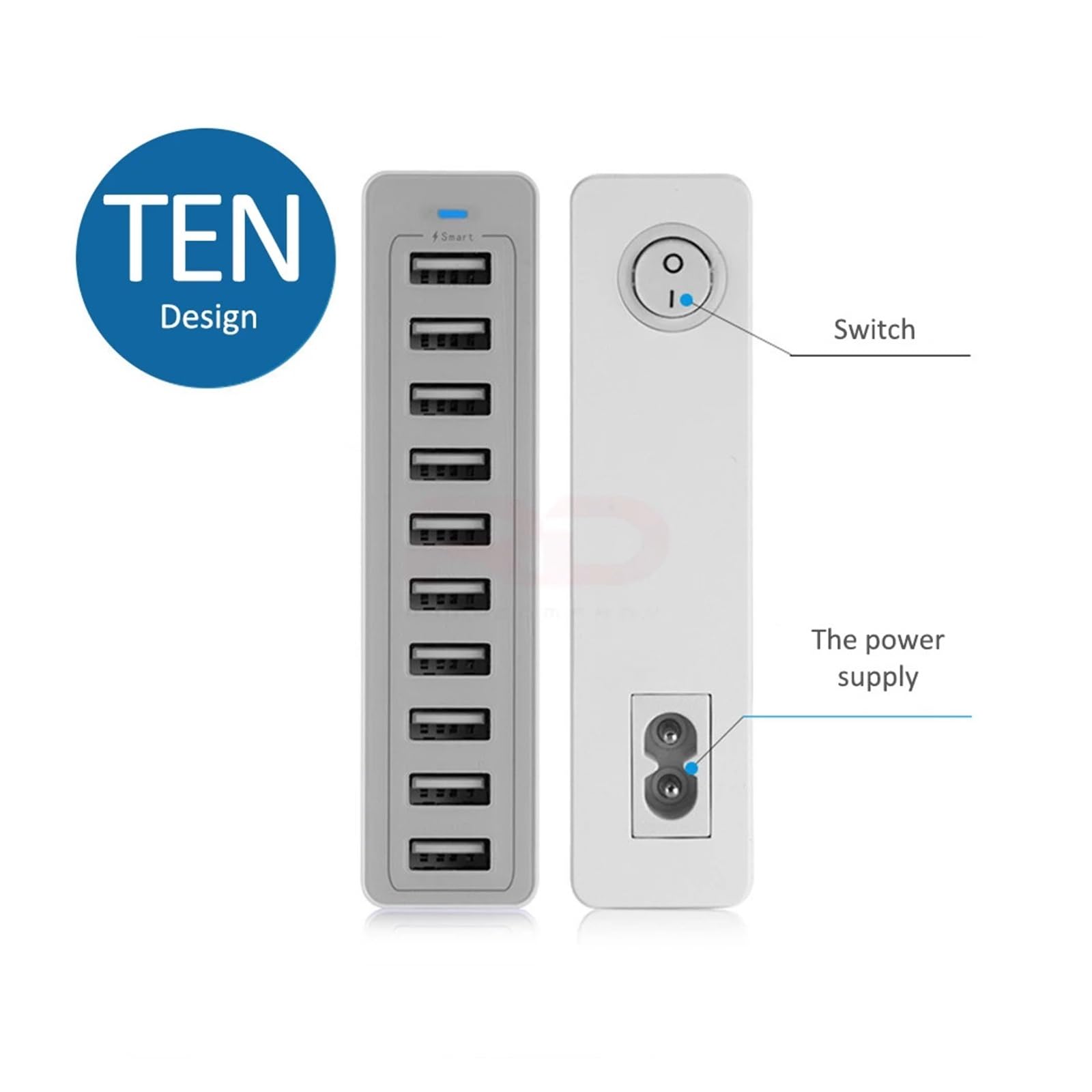 Stacja ładowania USB 60 W 10-portowa ładowarka USB Stacja ładowania Stacja dokująca Wielofunkcyjna ładowarka USB Stacjonarna Ładowarka Telefonu Komórkowego (Kolor: BIAŁY)