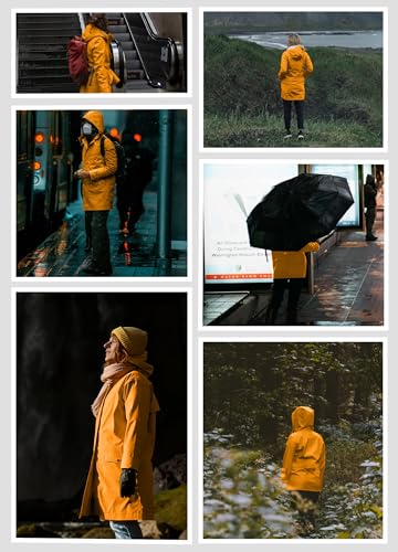 ATLASLAVA Regenjacke Damen Lang Wasserdicht Kapuze Regenmantel übergangsjacke Trenchcoat Outdoor Mantel Gelb L