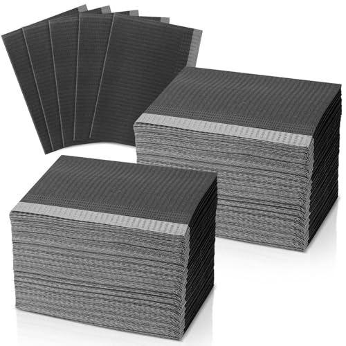 125Pcs Disposable Dental Bibs Tattoo Bibs 13 x 18 3-Layer Waterproof Patient Bibs for Dental Office Tattoo Piercing - Black