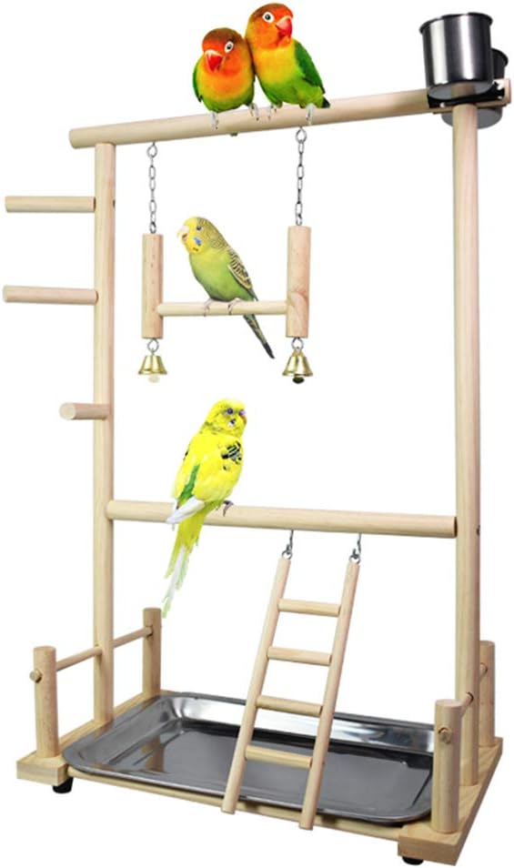 Bird Playground for Conures Cockatiel Parakeets Play Stand Gym Area Large Small Playpen Lift Activity Center Parrot Birdcage Cage Cockatoo Play Natural Wood with Feeder Cups Toys Ladder (Large, Wood) : Pet Supplies
