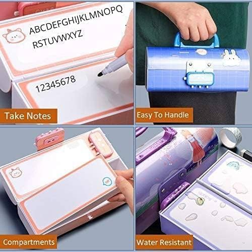 Image of Pink Unicorn Pencil Box Set with Eraser, Password Lock Case | Pink unicorn pencil box with password lock, mirror, eraser and multi-layer storage for school essentials.