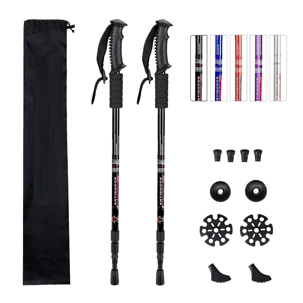 Adjustable Hiking Poles Lightweight Trekking Poles for Men & Women, Foldable Aluminum Walking Sticks with Anti-Shock, Ergonomic Grip (2, Black Without Light)-picture-19