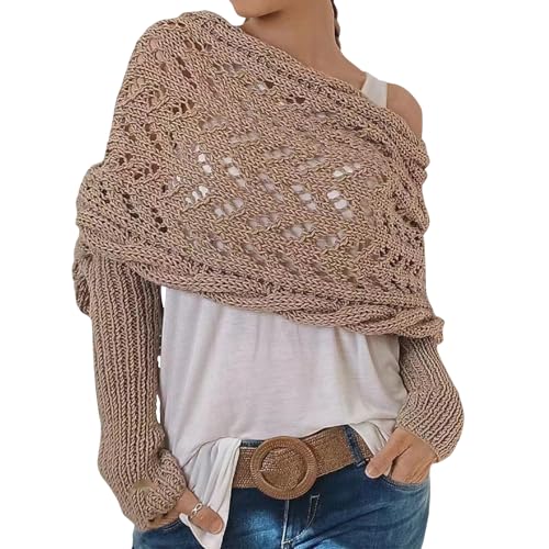 ACOSAP Scarf with Sleeves for Women, Knitted Cable Wrap, Multifunctional Knitted Crochet Shrugs, Double Sleeve Scarf Wrap