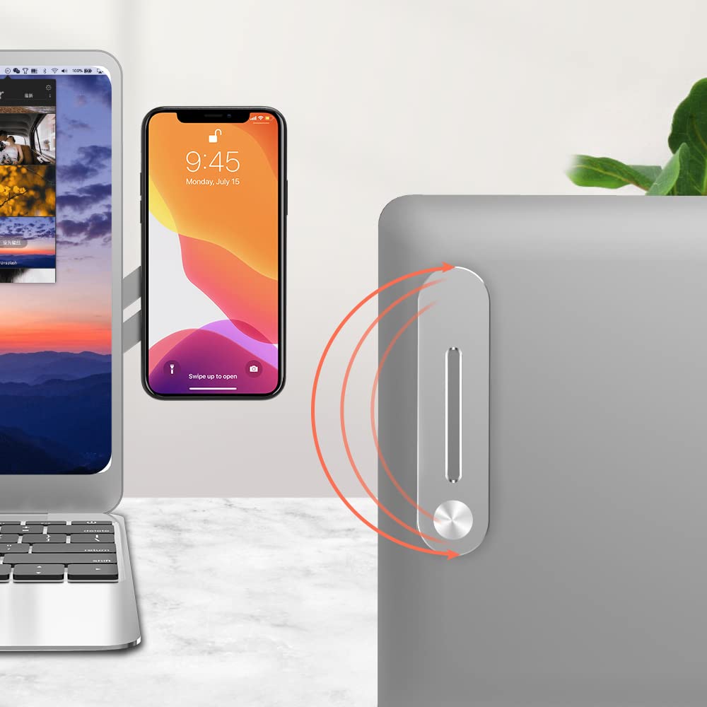 ALAFLY Supporto Magnetico per Laptop Compatibile con MagSafe iPhone/Samsung, Supporto Laterale per Telefono Pieghevole a 110° e Regolabile a 180° per Tesla/Computer/Monitor/Tutti i Telefoni, Grigio