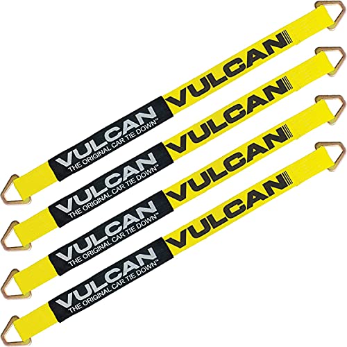 VULCAN Car Tie Down Axle Strap with Wear Pad - 2 Inch x 36 Inch - 4 Pack - Classic Yellow - 3 300 Pound Safe Working Load