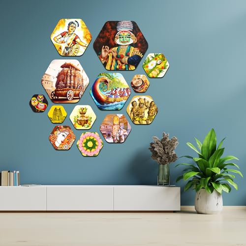 Image of Decor Smart Kerala Wooden Wall Art | Living Room Decoration | South Indian Festival Accent | Home Decor Decorative Artwork | Kathakali Temple Wall Hanging | Cultural Heritage Sticker Panel (WPS 218)