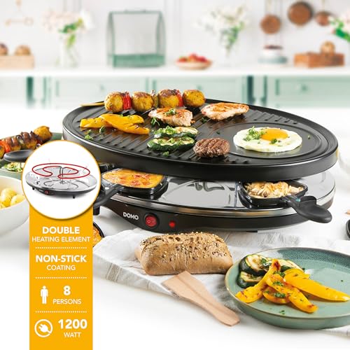 DOMO DO9038G Gourmetset Raclette-Grill für 8 Personen - 1200 W - mit Raclette-Pfännchen und Holzspatel - Antihaftbeschichtung – Bild 2