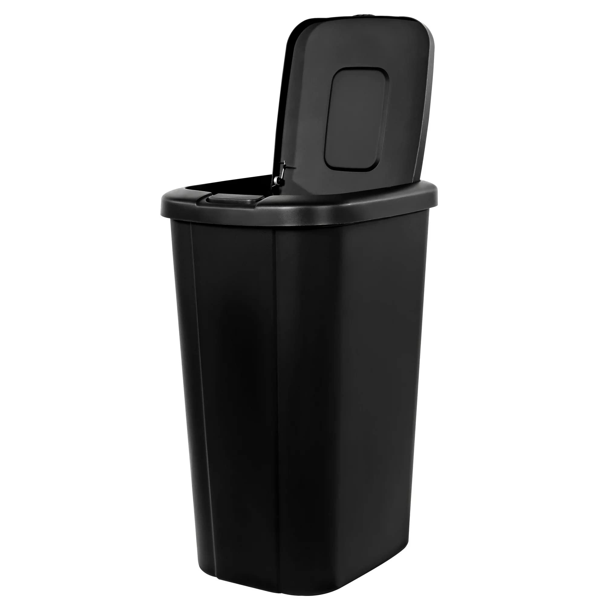 Solid Color 13.3 Gal Touch Top Plastic Trash Can, Spring Loaded Lid Garbage Bin for Kitchen,Home, Bedroom, Bathroom,Office & Slim Space-Saving (Black)