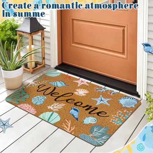 Moucuny 2 Pcs Summer Beach Coir Door Mat Holiday Coastal Doormat 15.75 x 23.62 Inches Non Slip Entrance Coir Rugs for Farmhouse Home Kitchen Front Outdoor Indoor Summer Welcome Beach Rugs - Image 2