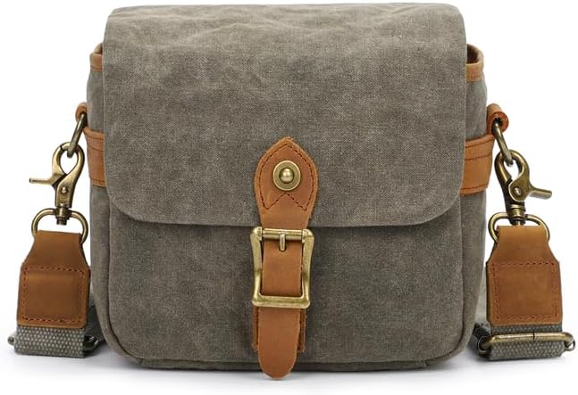 Vintage Canvas DSLR/SLR Camera Bag – Thick Protective Case for Camera and Lens – Water Resistant – Sling Shoulder Bag for Photography, Hiking, Shooting, and Traveling(Army Green)