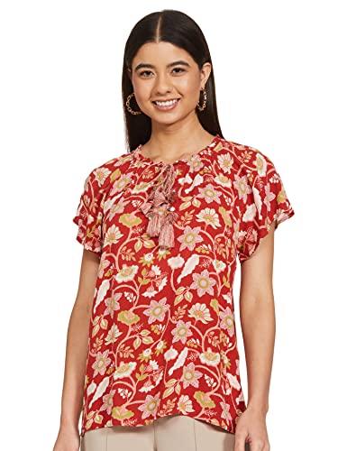 Image of Marks & Spencer Womens Printed Viscose Round Neck Regular Fit Top