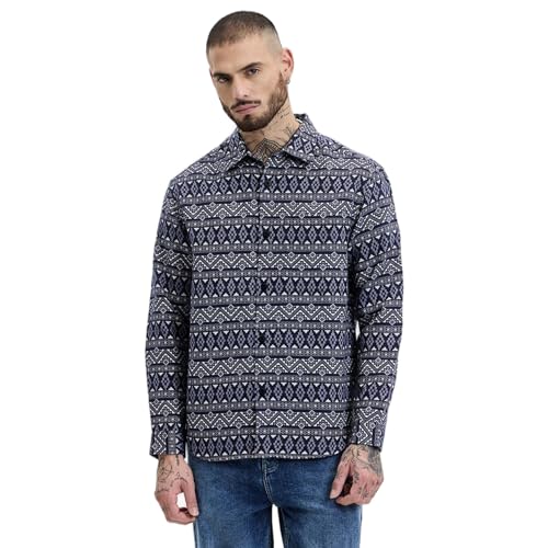 Image of SNITCH Men's Cotton Jacquard Relaxed Fit Overshirt